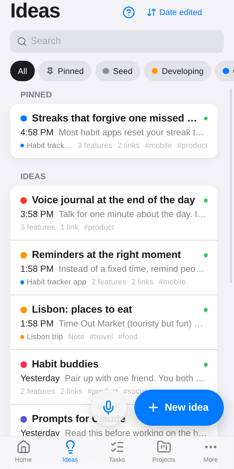 The Ideas list