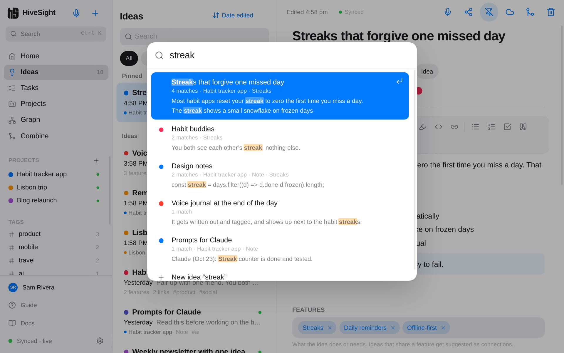 Search with matching sentences highlighted