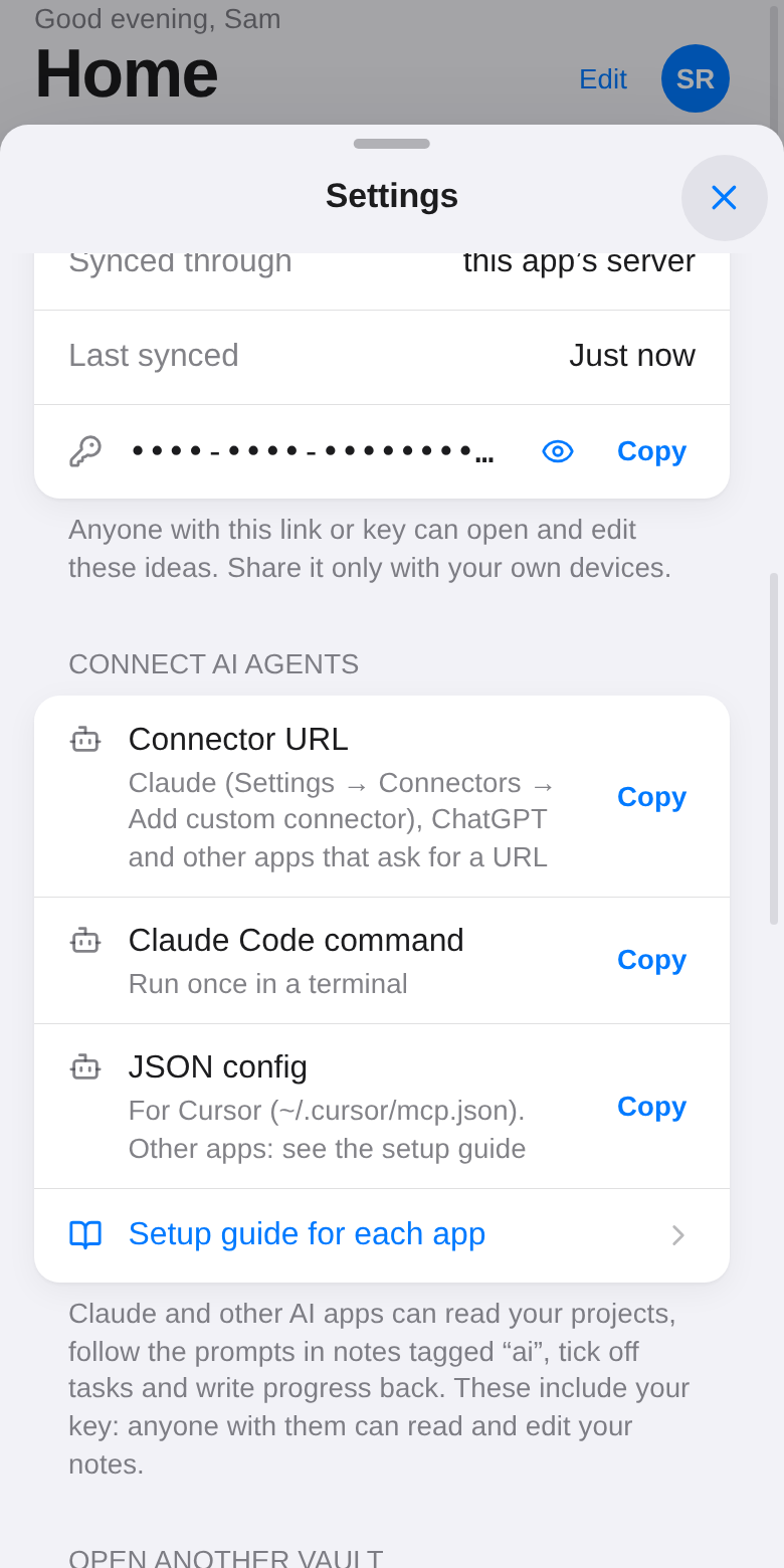 Settings → Connect AI agents